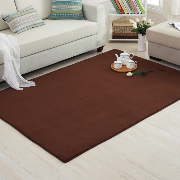 Thickened Solid Colour Pattern Coral Pile Carpet (Coffee)