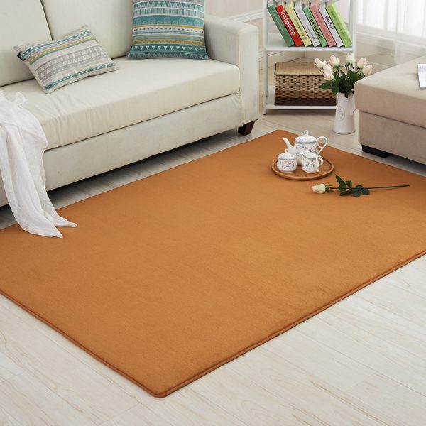 Thickened Solid Colour Pattern Coral Pile Carpet (Khaki)