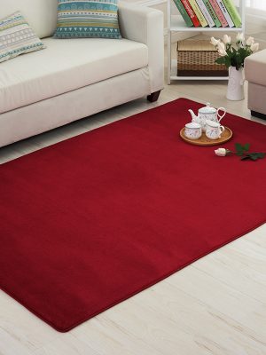 Thickened Solid Colour Pattern Coral Pile Carpet (Burgundy)