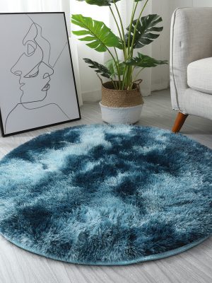 INS Home Tie-Dye Gradient Round Rug (Peacock Blue Gradient)