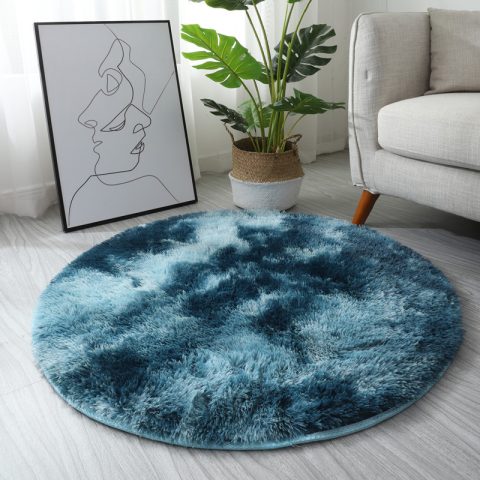 INS Home Tie-Dye Gradient Round Rug (Peacock Blue Gradient)